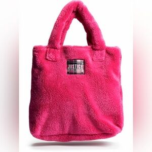 JUSTICE Girls Pink Sherpa Tote Bag NWOT